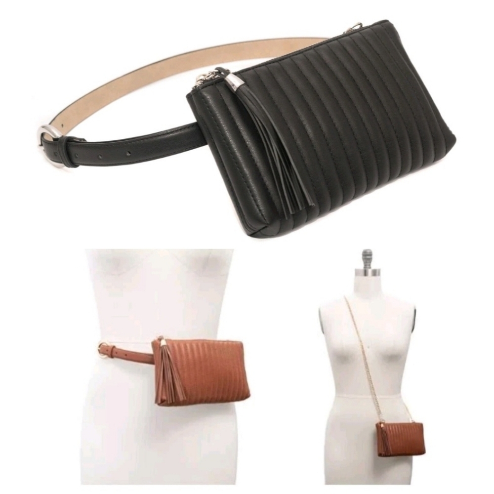 INC International Concepts, Quilted Faux Crossbody Cognac/Gold OR Black/Silver